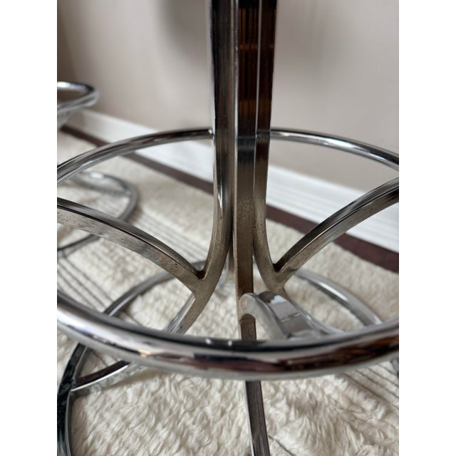 Vintage 1970s Mid Century MCM Tulip Style Chrome Swivel Bar Stools For Sale - Image 11 of 12