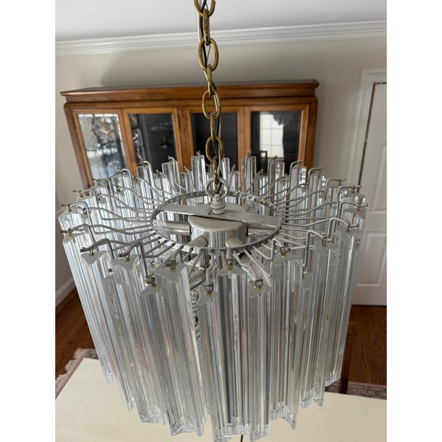 Transparent Vintage Murano Glass Clear Chandelier in the Style of Venini Triedri For Sale - Image 8 of 18