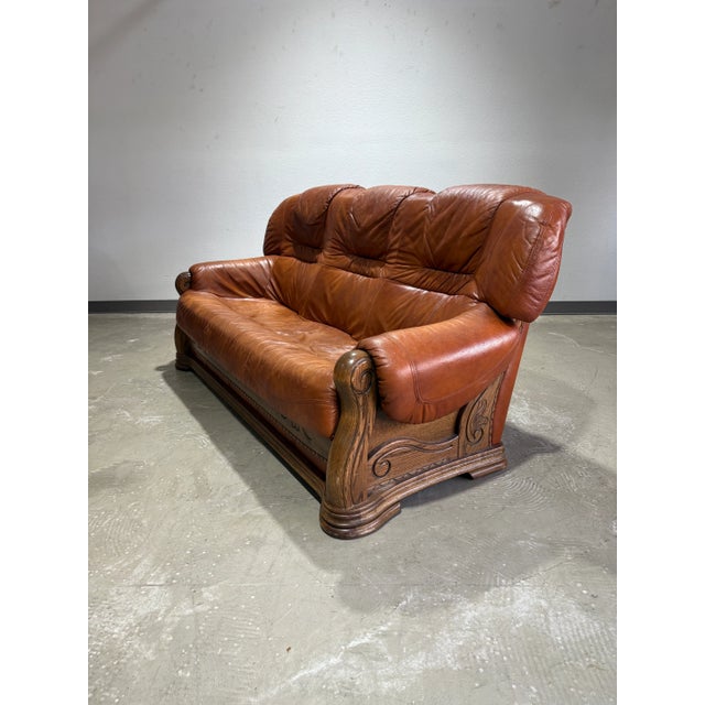 European Leather & Oak Sofa Set For Sale - Image 4 of 18