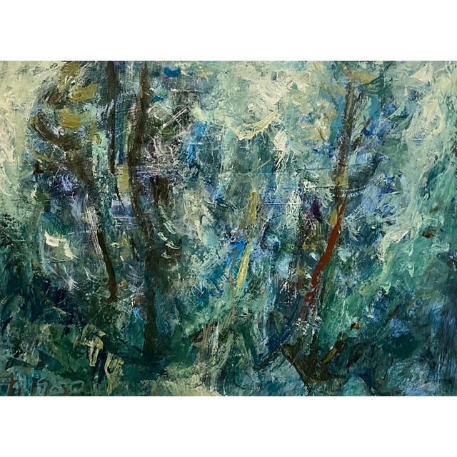Michael Forster (bn. India, 1907-2002) Abstract in blues and greens signed, Polymer medium / Acrylic on paper, 44cm x...