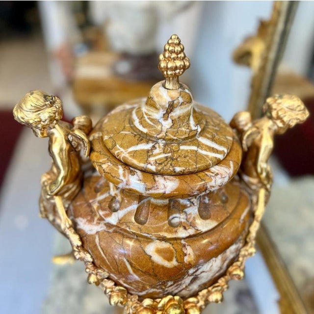 Napoleon III Marble Urns Decorated with Putti, Set of 2 For Sale - Image 14 of 16