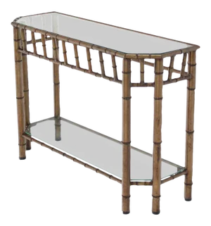 Vintage Mid Century Metal Faux Bamboo Medium Size Console Table