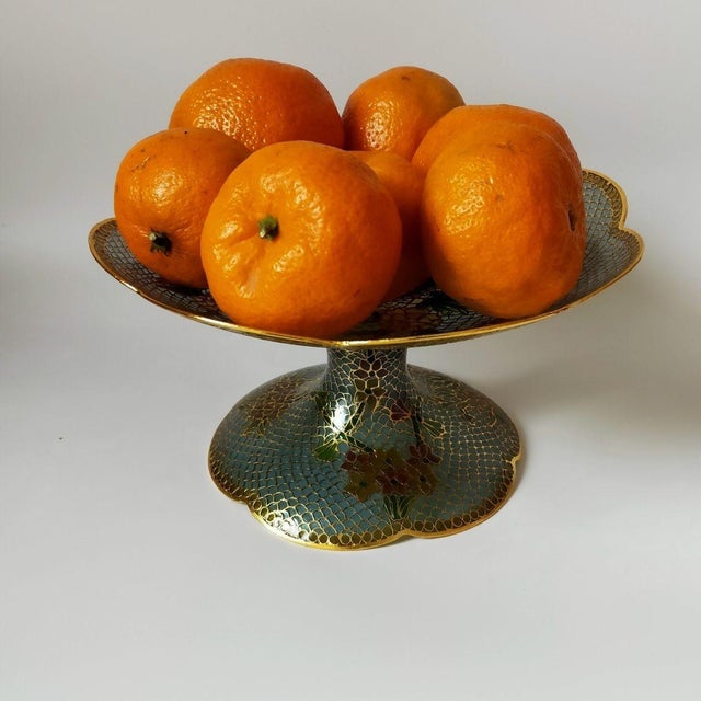 Traditional Vintage Cloisonné Enamel Pierced Fruit Stand / Compote – Eggshell Technique, Gilded Floral Motif For Sale - Image 3 of 9