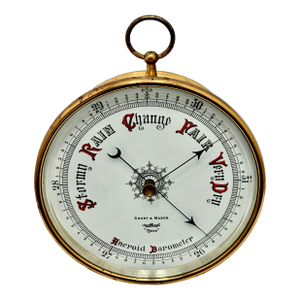 Fine Quality Large Antique Wall Mount Brass, Beveled Glass & Porcelain Dial Barometer by Short & Mason in London