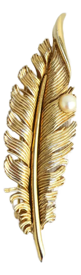 Mid 20th Century Feather Pin Brooch Cultured Pearl Marcel Boucher