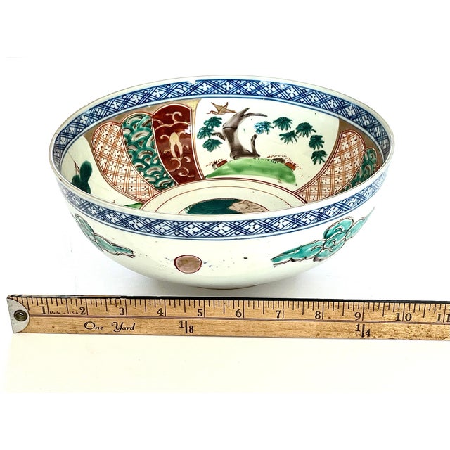 Antique Japanese Imari Bowl 9” Dia. Traditional Colors For Sale In New York - Image 6 of 9