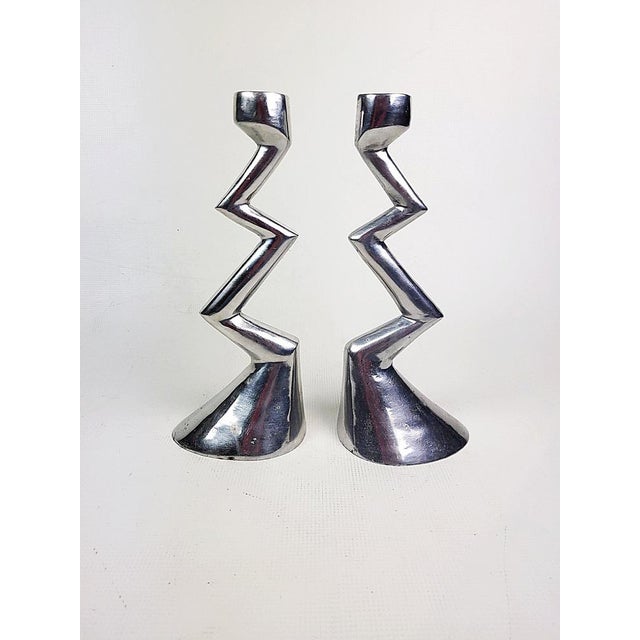 Metal Zig Zag Candlesticks by Matthew Hilton for SCP England, 1980s, Set of 2 For Sale - Image 7 of 15