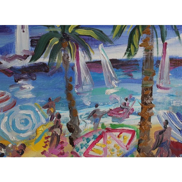 Yvon Grac, The Cros Dei Pin Beach at St. Jean Cap Ferrat, 1990s, Oil Painting on Canvas, Framed For Sale - Image 11 of 18
