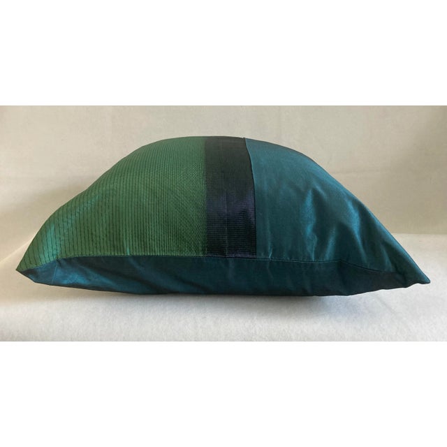 Contemporary Trapunto Stitched Tonal Teal Navy Taffeta Pillow Cover For Sale - Image 3 of 4