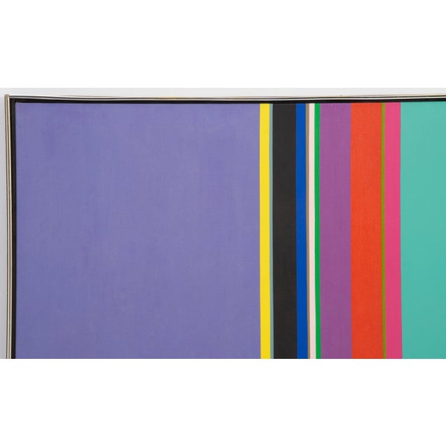 Abstract Jay Rosenblum Purple's Choice 42" X 26" Acrylic Painting Visual Stripe Motif Hard-Edge Flat Curtain Forms 1970 For Sale - Image 3 of 12