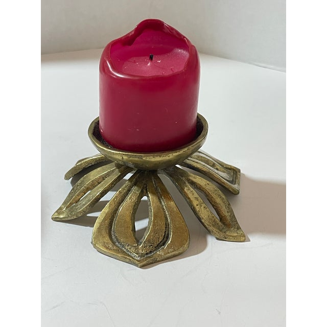 Vintage Brutalist style brass candle holder. Textured brass petals create interest and elevate the candle holder. Large...