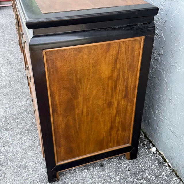 Chinoiserie Vintage Chinoiserie Black and Burlwood Dresser by Centruy Furniture For Sale - Image 3 of 8