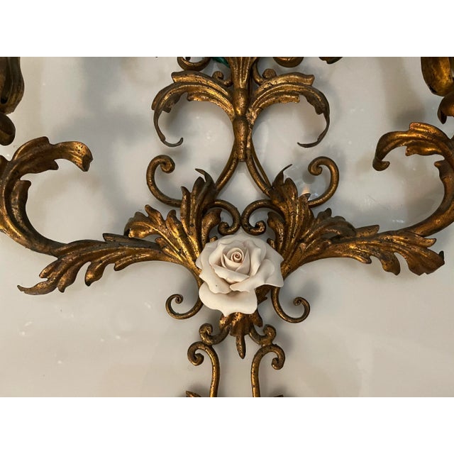 Large Gold Gilded Florentine Sconces, 1960s, Set of 2 For Sale - Image 4 of 8