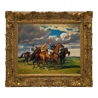 Mid-20th Century Salvator Domingo - Horse Racing Scene, Oil on Canvas For Sale