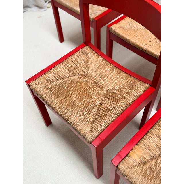 Red Stained Oak and Cane Chairs by Gerard Geytenbeek for ASZ Meubelen, Netherlands, 1960s, Set of 5 For Sale - Image 13 of 16
