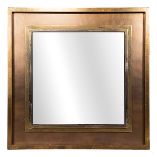 Vintage Square Brass and Bronzed Mirror from Belgo Chrom, Belgium, 1970s For Sale
