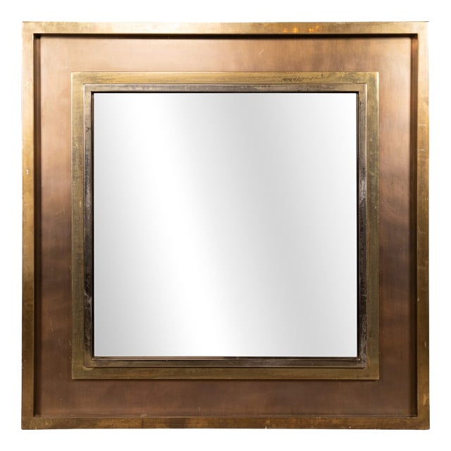 Vintage Square Brass and Bronzed Mirror from Belgo Chrom, Belgium, 1970s For Sale