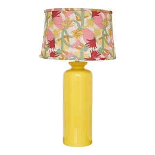 Mid Century Yellow Lamp With Custom Shade For Sale