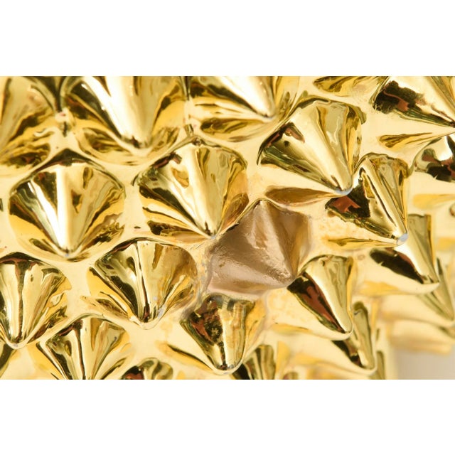 Gold Vintage 1970's Studded Spiky Gold Polychrome Sculptural Ceramic Lamps Italy, Restored For Sale - Image 8 of 12