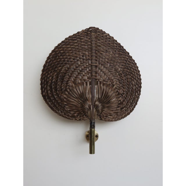Wall Lamps in Brass and Natural Fiber, Italy, 1970s, Set of 2 For Sale - Image 6 of 12
