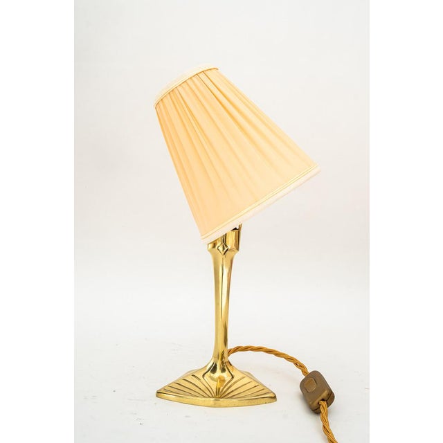 Gold Art Deco Brass Table Lamp with Fabric Shade, 1920s For Sale - Image 8 of 18