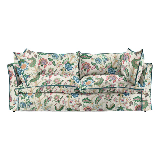 Sophie Conran Coco 2.5 Seater Sofa with Knife Edge Cushion in Kitty Spring Green with Velvet Trim For Sale