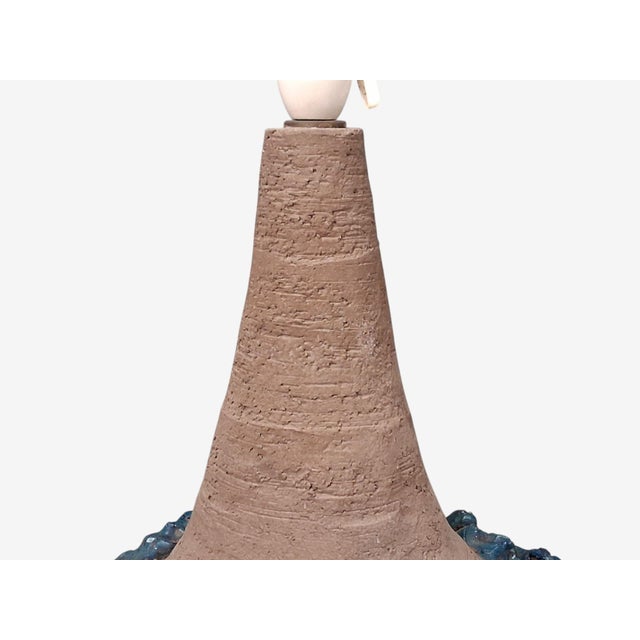 Ceramic 1979 Mid-Century Modern Hanne Stentøj, Large Brutalist Table Lamp, Blue Stoneware For Sale - Image 7 of 12