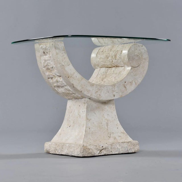 Glass Curved Tessellated Stone Base End Table With Glass For Sale - Image 7 of 11