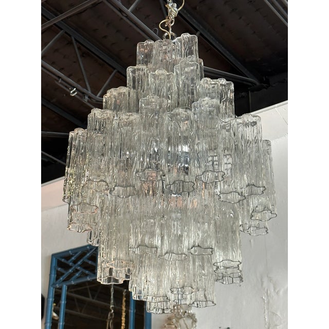 Transparent Vintage 1970s Large Murano Tronchi Venini Glass Chrome 5 Tier Chandelier For Sale - Image 8 of 13