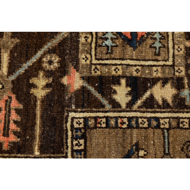 19th Century Antique Serapi Heriz Rug With Geometric Medallion in Camel For Sale - Image 4 of 12