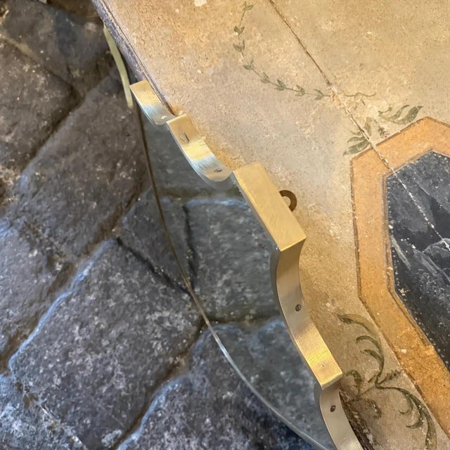 1950s 1950s Gio Ponti Style Mid-Century Modern Solid Brass Shield Wall Mirror For Sale - Image 5 of 14