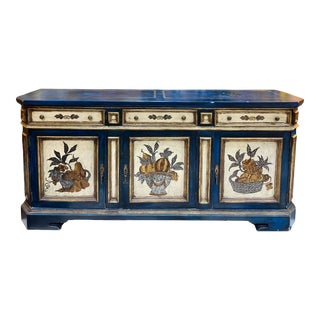 1990s Vintage Italian Pained Credenza Side Board Hand Painted For Sale