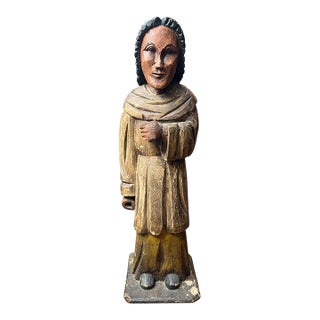 Tall Mid 20th Century Hand-Carved Wooden Santo Saint Statue; Polychrome Figure For Sale