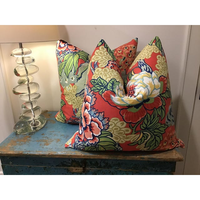Thibaut Honshu In Coral And Green 22 22 Pillows A Pair Chairish