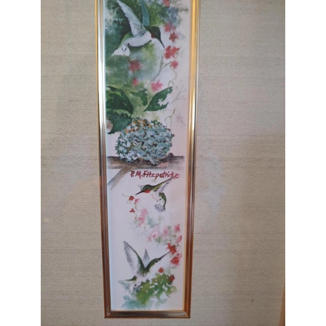 Original, signed, Asian hummingbird art with silk matting. In excellent vintage condition.