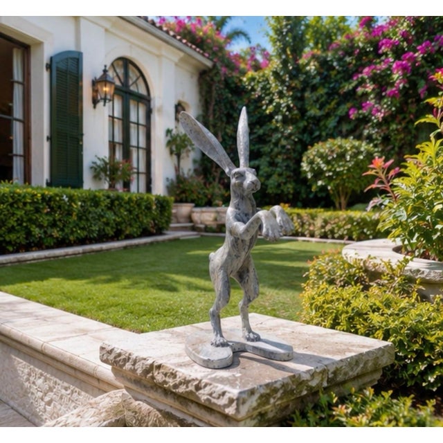 Vintage Cast Iron Leaping Boxing Hare Garden Statue For Sale - Image 10 of 12