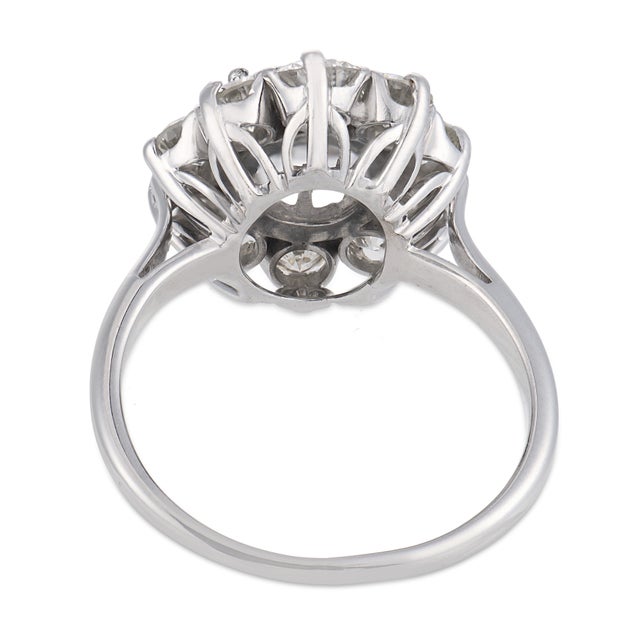Mid Century Gia 3.30 Carat Diamond 18k White Gold Cluster Ring, Size 7.75 For Sale In Los Angeles - Image 6 of 6