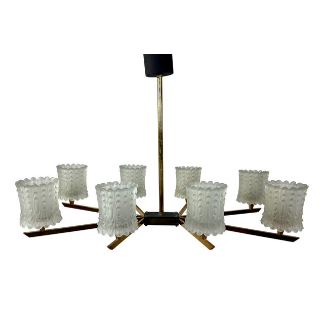 Vintage Glass and Metal Chandelier, 1960s For Sale