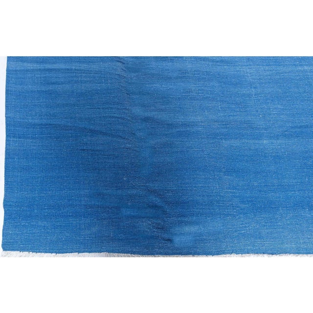 English Doris Leslie Blau Vintage Indian Dhurrie Light Blue Flatweave Cotton Rug For Sale - Image 3 of 6