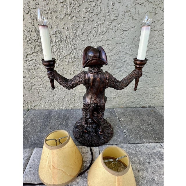 Vintage 1900s Dual Arm Bronze Look Monkey Table Lamp For Sale - Image 11 of 12
