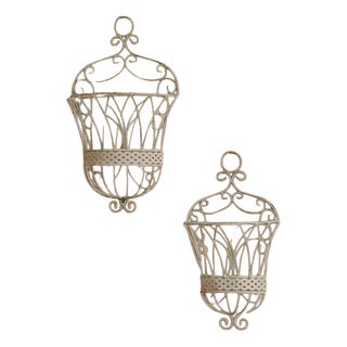 French Country White Wall-Mounted Hay Rack, Set of 2 For Sale