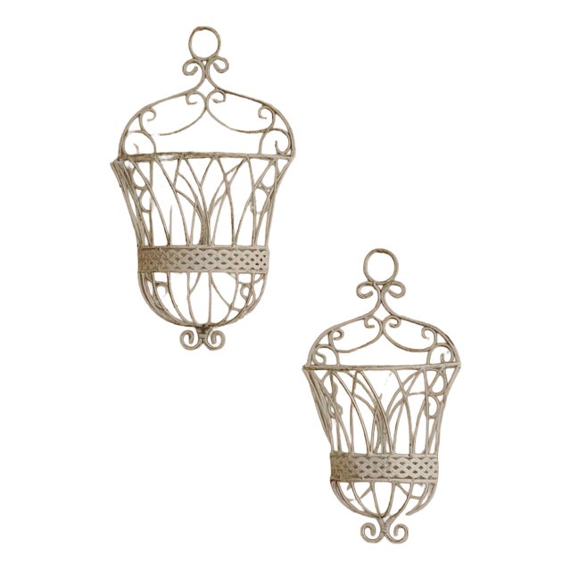 French Country White Wall-Mounted Hay Rack, Set of 2 For Sale