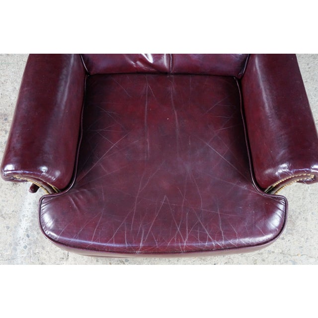 1975 Lane Furniture Burgundy Red Oxblood Leather Nailhead Reclining Armchair For Sale - Image 10 of 18