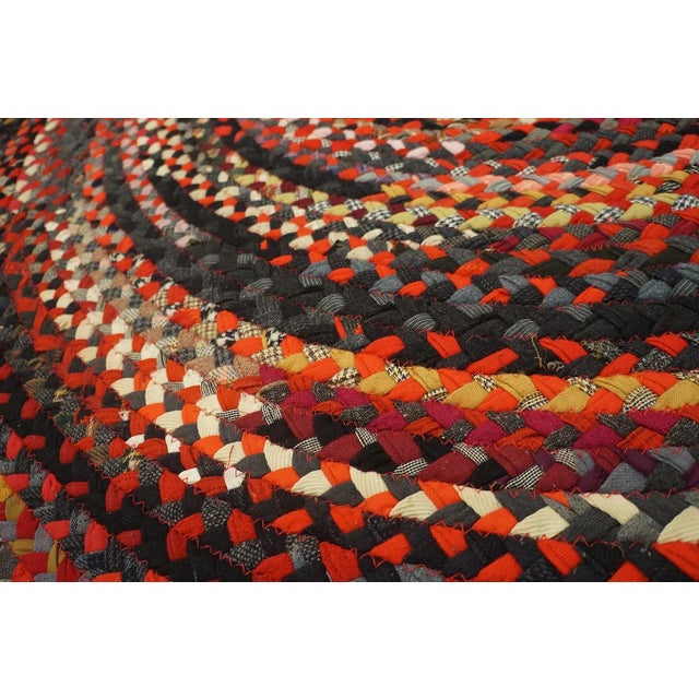 Raspberry Red 1930s Multicolor Geometric Antique American Braided Oval Rug 8' 9" X 11' Cotton Carpet For Sale - Image 8 of 12