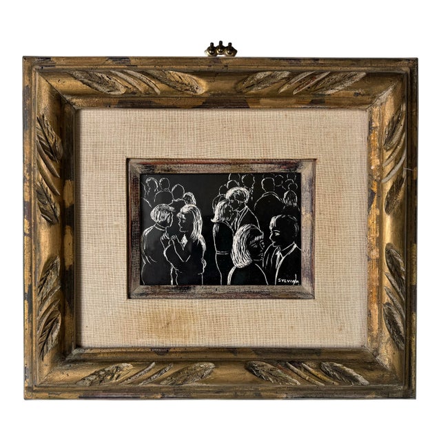 1970s Vintage Sylvia Figurative Acrylic on Board Painting, Framed For Sale