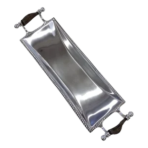 Vintage Aluminum & Wood Bread/Condiment Tray Platter