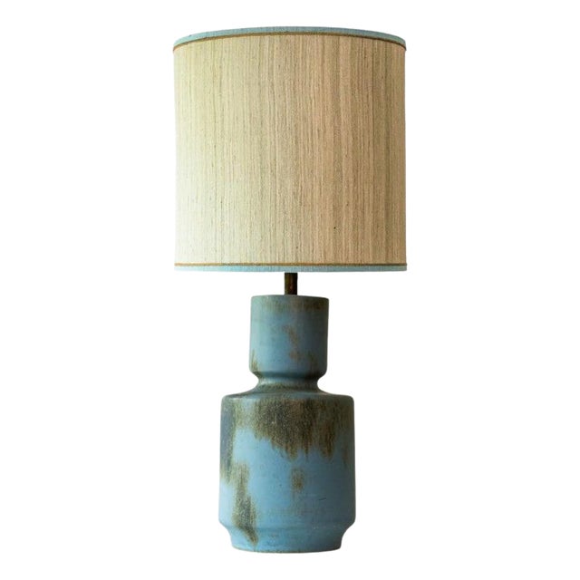 Sea Blue Floor Lamp with Silk Lampshade attributed to R. Houben, 1970s For Sale