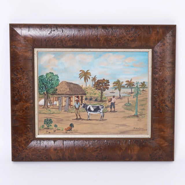 Lofty pair of Haitian watercolors depicting outdoor scenes of everyday life in profound soft tranquility. Signed D....