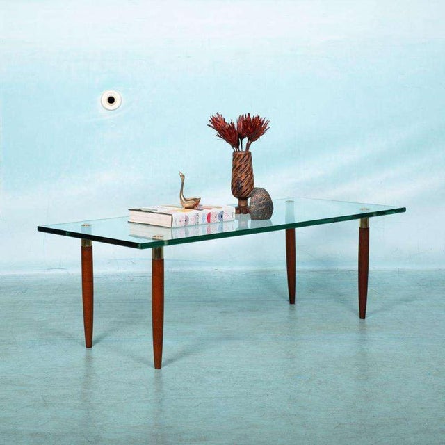 Vintage Coffee Table in Glass, Teak & Brass For Sale - Image 4 of 4