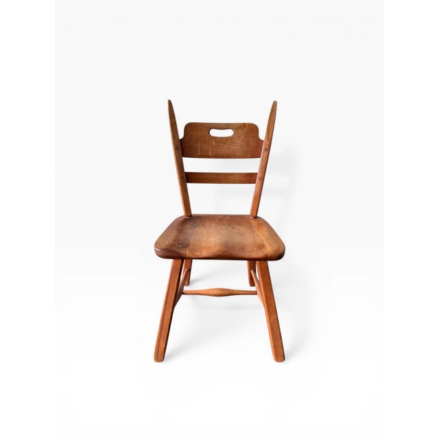 American Vintage Cushman Colonial Creations Maple Side Chair With Sculpted Seat and Ladder Back For Sale - Image 3 of 10